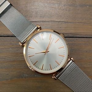 Silver Watch with Rose Gold Detail